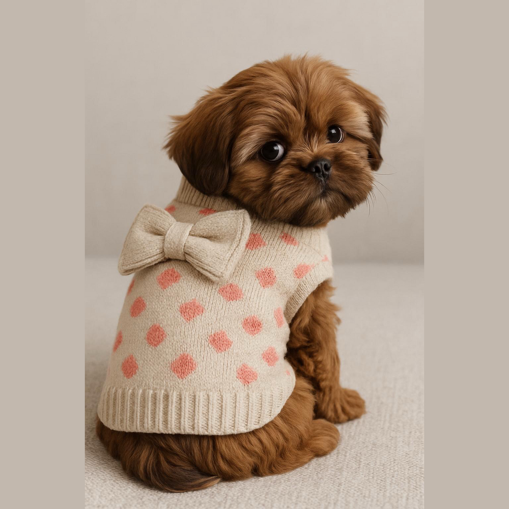 ** Host Pick ** Bailey & Bella Tan and pink Bow Puppy Dog Sweater XS